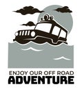 Enjoy our off road adventure, badge or emblem Royalty Free Stock Photo