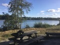 Tranquil lake near French town, beautiful stopover Royalty Free Stock Photo