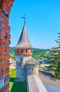 The view on Commandant`s and Lanckoronska Towers of Kamianets-Podilskyi Castle, Ukraine