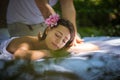 Enjoy and relax. Massage at nature. Royalty Free Stock Photo