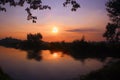 Sunrise on the edge of rice fields