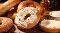 Enjoy a selection of bagels complemented by smooth cream cheese