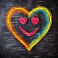 Chalkboard Smiles: Hand-Drawn Heart with Joy. Generative Ai Royalty Free Stock Photo