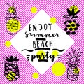 Enjoy Summer Beach Party. Modern Calligraphic Card With Pineappl