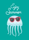 Enjoy Summer Blue Cute Jellyfish Wearing Glasses