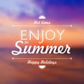 Enjoy Summer Holidays text over defocused sunset background vector illustration Royalty Free Stock Photo