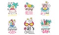 Enjoy Summer Logo Templates Collection, Lets Have Fun and Chill, Aloha Summer Day Cute Colorful Labels Vector