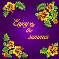 Enjoy the summer - purple illustration - hibiscus flower and typohraphy
