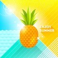 Enjoy summer - illustration. Pineapple on a abstract background. 80`s retro style illustration.Tropical vacation flat design