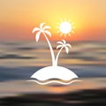 Enjoy the summer. Vector illustration with sun, sea, palm tree and sunset. Royalty Free Stock Photo