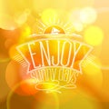 Enjoy sunny days, happy summer card on a vibrant yellow boken backdrop Royalty Free Stock Photo