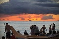 Enjoy the sunset with the boat in a horizon