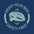 Enjoy your bike and safety first with bicycle helmet vintage Hand drawn illustration