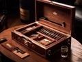 A lavish cigar set complete with a humidor and cigar cutter created with Generative AI Royalty Free Stock Photo