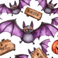 An enjoyable Halloween pattern showing pumpkins, vampires, bats, and spiders on a transparent background Royalty Free Stock Photo