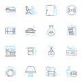 Enjoyable jaunt linear icons set. Adventure, Escapade, Expedition, Fun, Leisure, Excursion, Outing line vector and