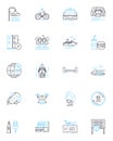 Enjoyable jaunt linear icons set. Adventure, Escapade, Expedition, Fun, Leisure, Excursion, Outing line vector and