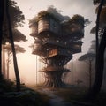 Enjoying the Beauty of Nature in a Self-Made Tree House, generative ai