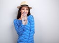 Enjoying casual healthy woman in summer hat drinking pure water Royalty Free Stock Photo