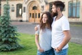 Enjoying close relationship. Sensual woman and bearded man having romantic relationship. Loving relationship between Royalty Free Stock Photo