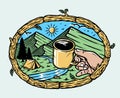 Enjoying coffee in the mountains illustration