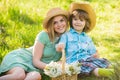 Enjoying every moment together. pick summer flowers in park. Family relationship. mother have fun with kid. Portrait of Royalty Free Stock Photo