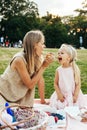 Enjoying family picnic on summer day