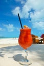Enjoying a fruity drink on a beach in Turks and Caicos Royalty Free Stock Photo
