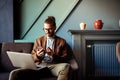 Enjoying his work. Happy young successful businessman talking on the mobile phone Royalty Free Stock Photo