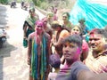 Enjoying holi at my street with hall my friend and street people