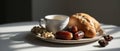 Enjoying a light breakfast of bread, dates, nuts, and tea Royalty Free Stock Photo