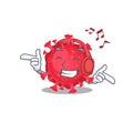 Enjoying music coronavirus substance cartoon mascot design