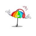 Enjoying music rainbow umbrella cartoon mascot design