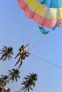 Enjoying parasailing at baga beach in Goa Royalty Free Stock Photo