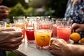 Enjoying summer vibes with a glass of juice at a backyard BBQ. Generative AI