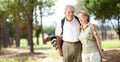 Enjoying their day of golf together. Portrait of a senior couple laughing and smiling during a round of golf together. Royalty Free Stock Photo