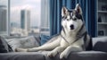 Enjoying urban living with a Husky in a modern apartment setting.