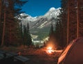 Enjoying a warm fire at a campsite overlooking Wapta Falls Royalty Free Stock Photo