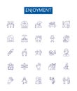 Enjoyment line icons signs set. Design collection of Delight, Rejoice, Revel, Enjoy, Jovial, Mirth, Sunshine, Fun