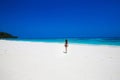 Enjoyment. Seashore. Happy free woman on tropical beach, exotic Royalty Free Stock Photo