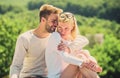 Enjoyment. Summer romance. Family love. Love story. Romantic relations. Couple in love. Man and woman sunny day outdoors Royalty Free Stock Photo