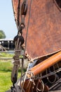 Enkhuizen, Netherlands. June 2022. Close up of rigging of an old flat-bottomed boat. Royalty Free Stock Photo