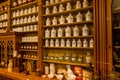 Enkhuizen, Netherlands. October 2022. An old pharmacy cabinet with jars of medicine and herbs. Royalty Free Stock Photo