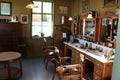 Enkhuizen, the Netherlands - October 12th 2018: Vintage barber shop interior