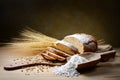 Enkir bread with einkorn flour or triticum monococcum, space for text.
