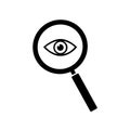 Enlarged eye through a magnifying glass, black icon. Isolated on white background vector