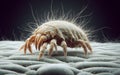 Enlarged image of dust mites on a mattress Causes of allergies and asthma Dermatophagoides pteronyssinus and Dermatophagoides