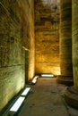 Enlightened hieroglyphs Inside the sanctuary at the centre of the egyptian Temple of Horus at Edfu, in Egypt