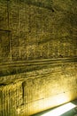 Enlightened hieroglyphs Inside the sanctuary at the centre of the egyptian Temple of Horus at Edfu, in Egypt