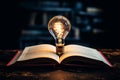 Enlightened study Glowing lamp above an open book signifies knowledge Royalty Free Stock Photo